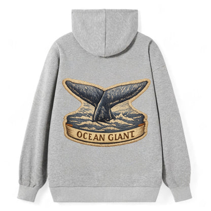 WHALE TAIL - diving whale in blue and gray , ocean giant - Classic Pullover Hoodie - Grey