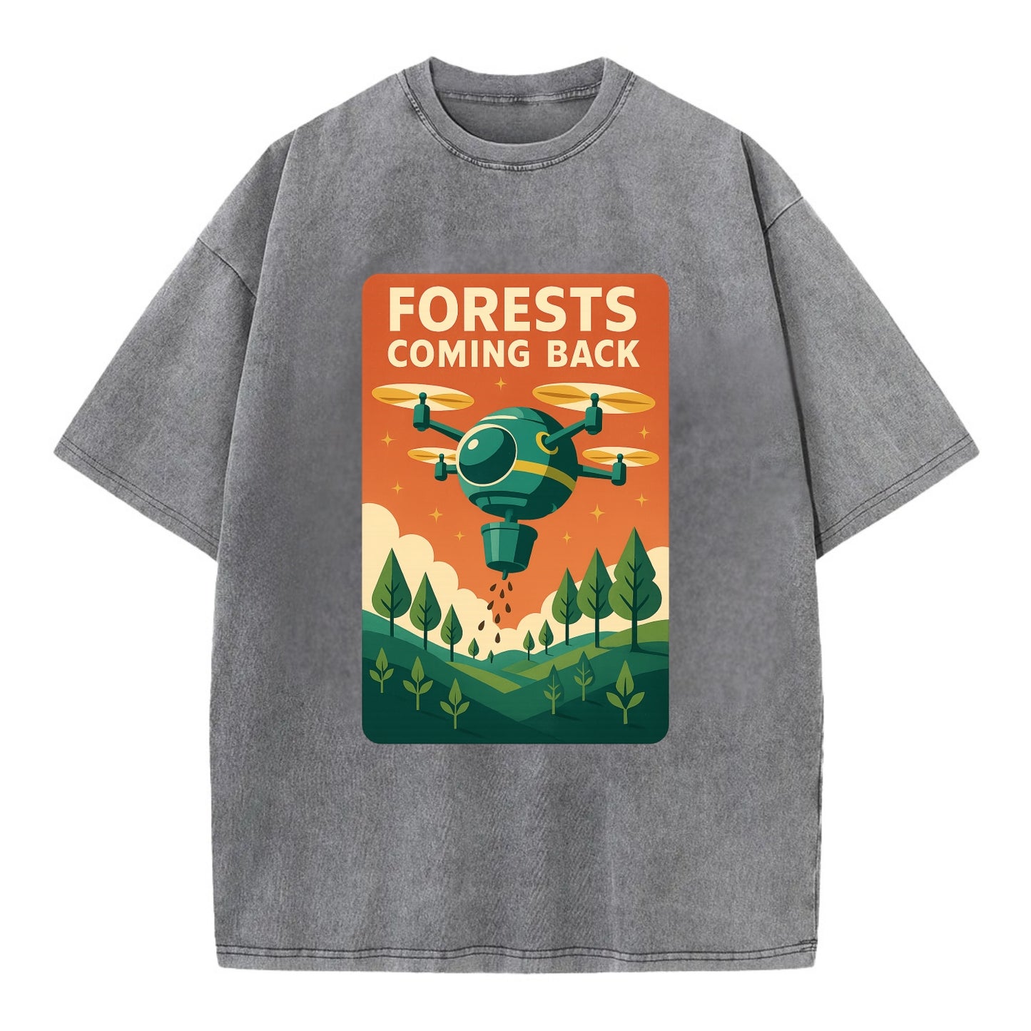 Reforestation drone planting millions of trees - "Forests Coming Back" - nature - Vintage T-shirt - Grey