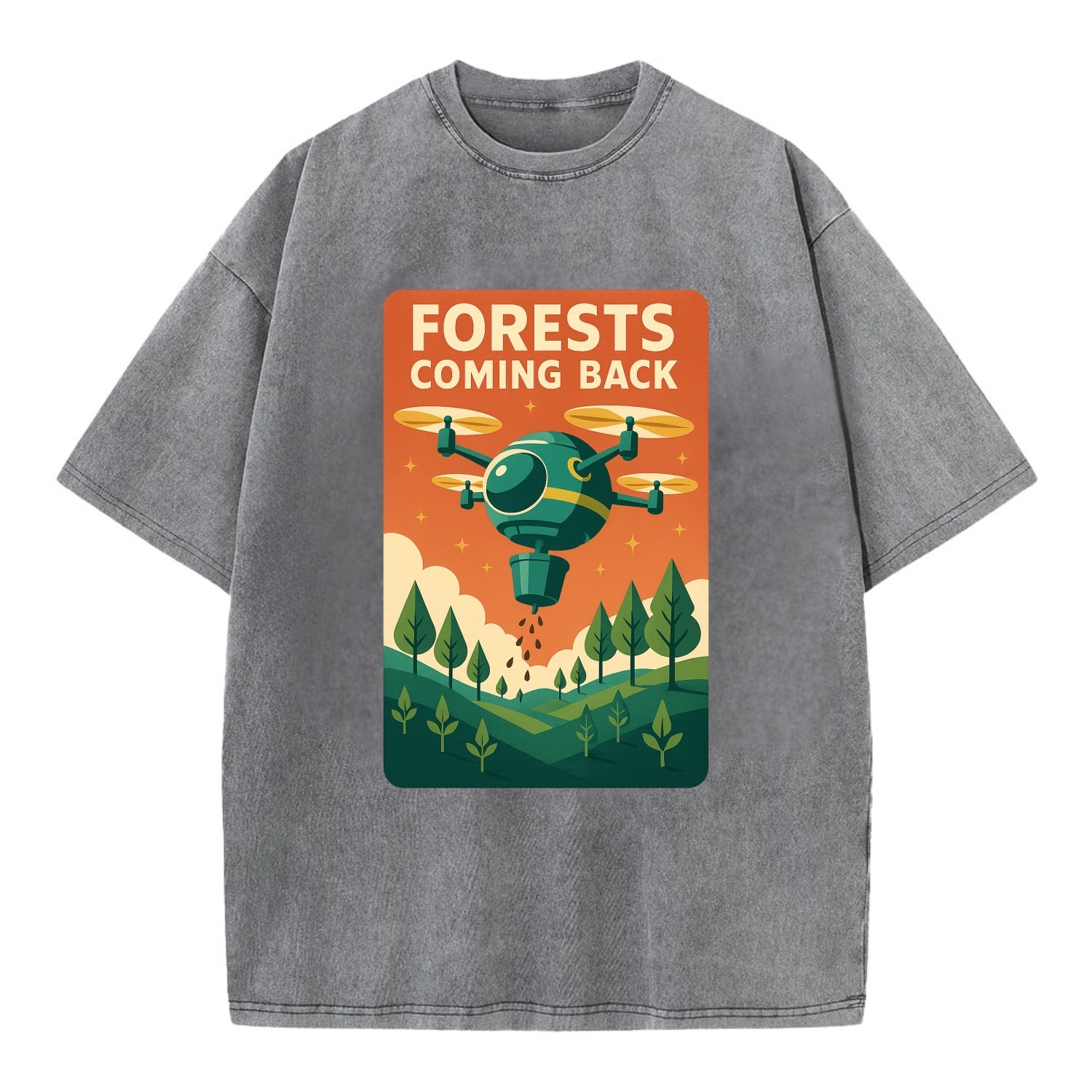 Reforestation drone planting millions of trees - "Forests Coming Back" - nature - Vintage T-shirt - Grey