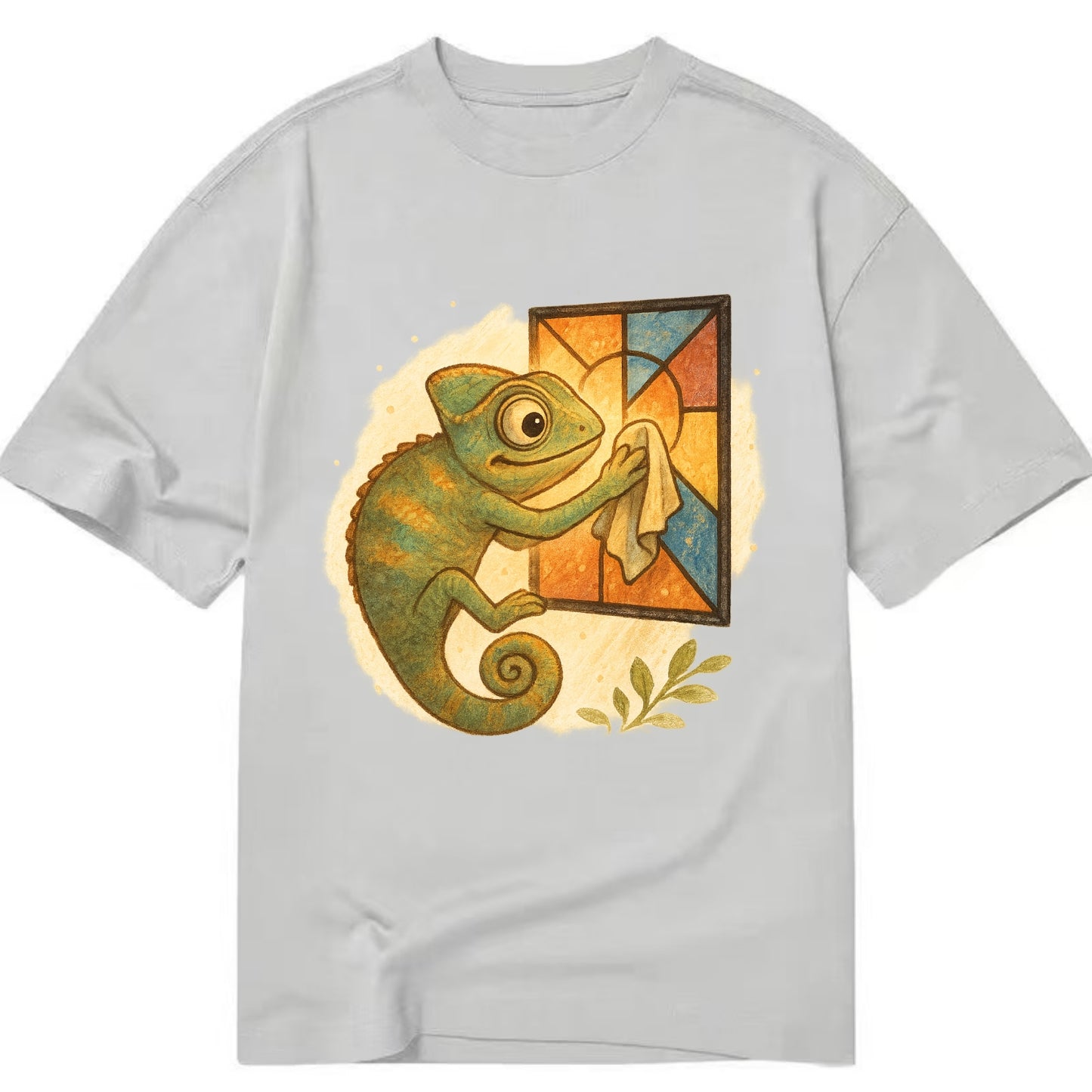 Chameleon blending into a stained-glass window it is polishing with delicate - Classic T-shirt - Grey