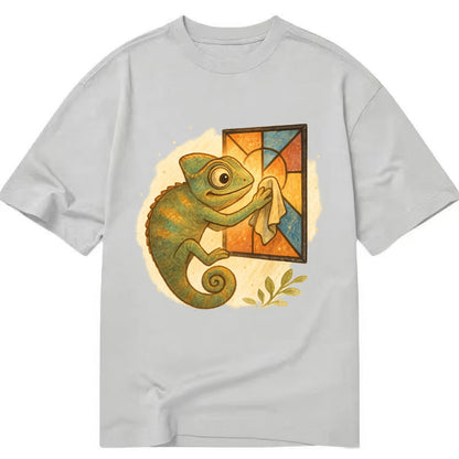 Chameleon blending into a stained-glass window it is polishing with delicate - Classic T-shirt - Grey