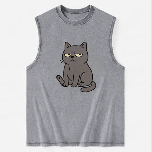 The Cat Judging Silently - Vintage Washed Tank - Grey