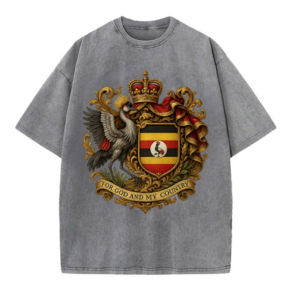 Uganda Crested Crane Emblem  - Vintage T-shirt - Grey