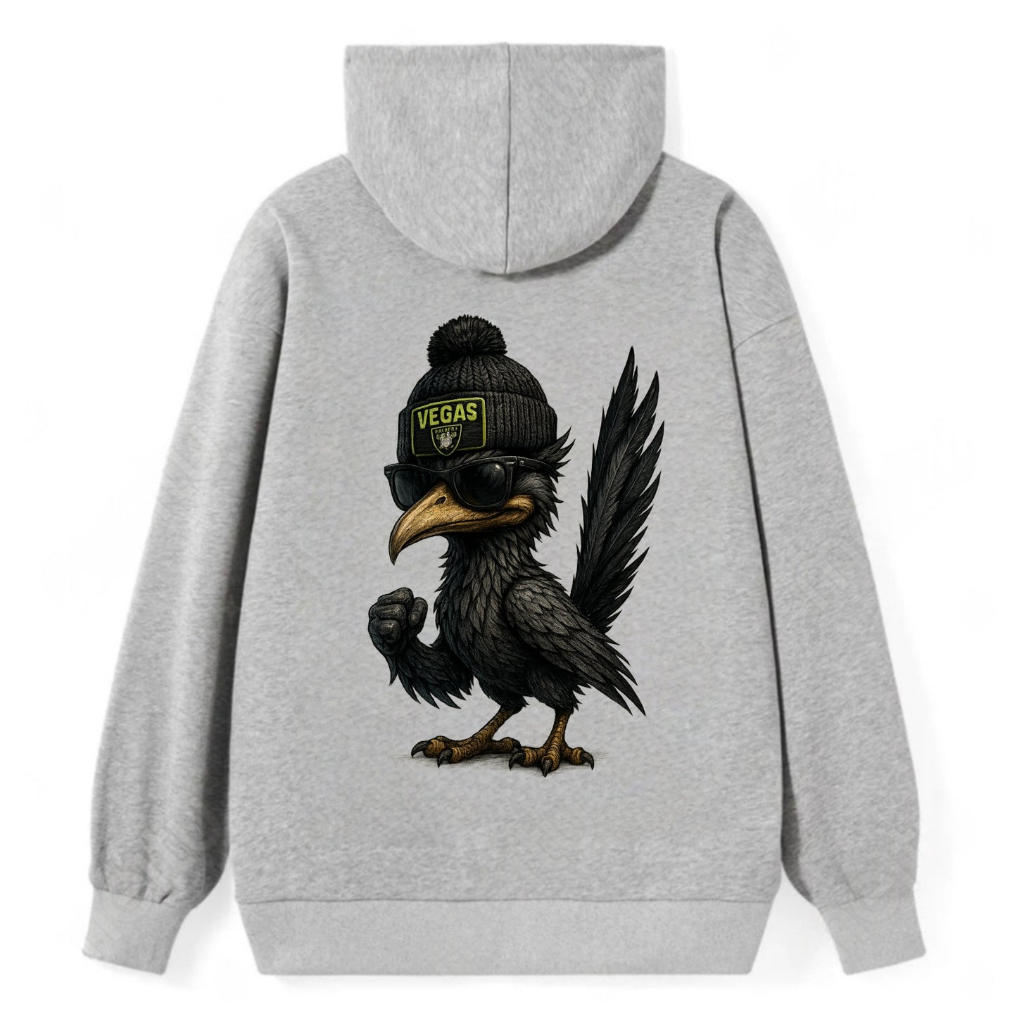 Vegas Roadrunner wearing Raiders beanie with neon patch and wayfarer - Classic Pullover Hoodie - Grey