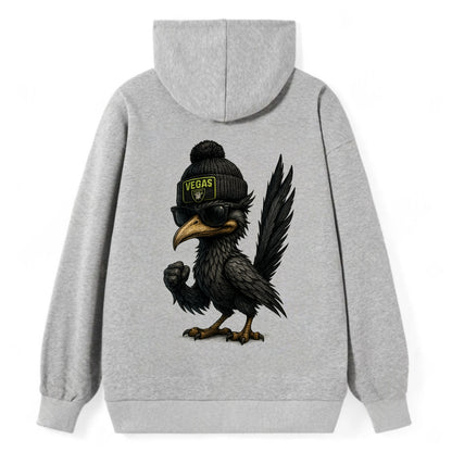 Vegas Roadrunner wearing Raiders beanie with neon patch and wayfarer - Classic Pullover Hoodie - Grey