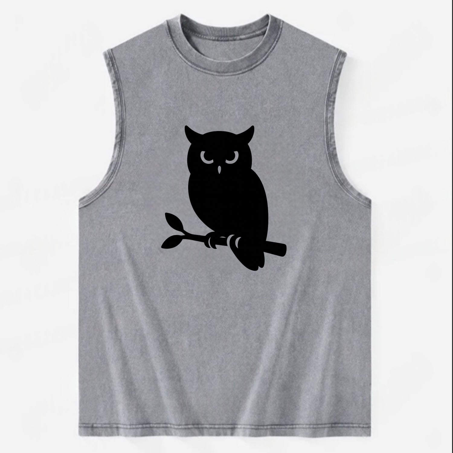 Owl perched on branch at night - Vintage Washed Tank - Grey