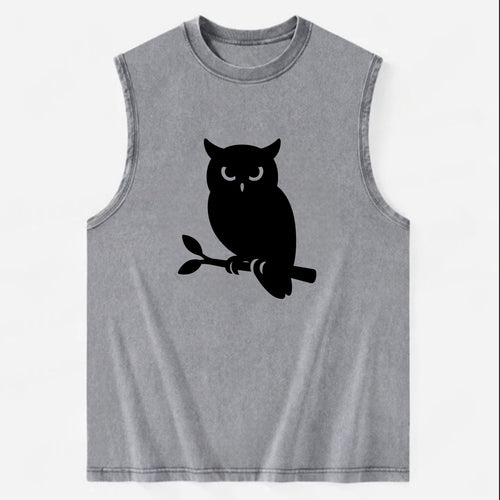 Owl perched on branch at night - Vintage Washed Tank