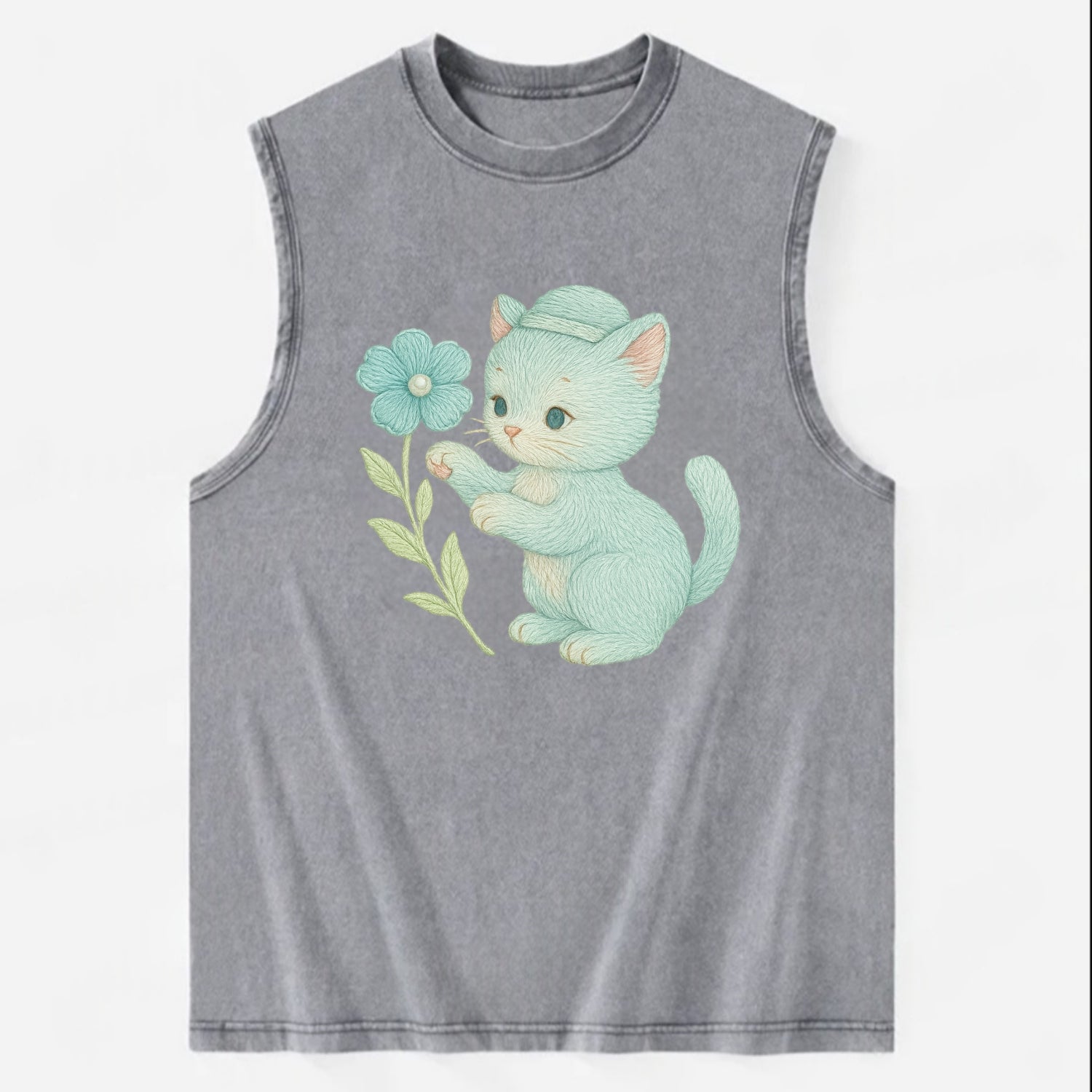 Aqua Kitten - Vintage Washed Tank - Grey