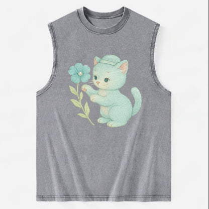 Aqua Kitten - Vintage Washed Tank - Grey
