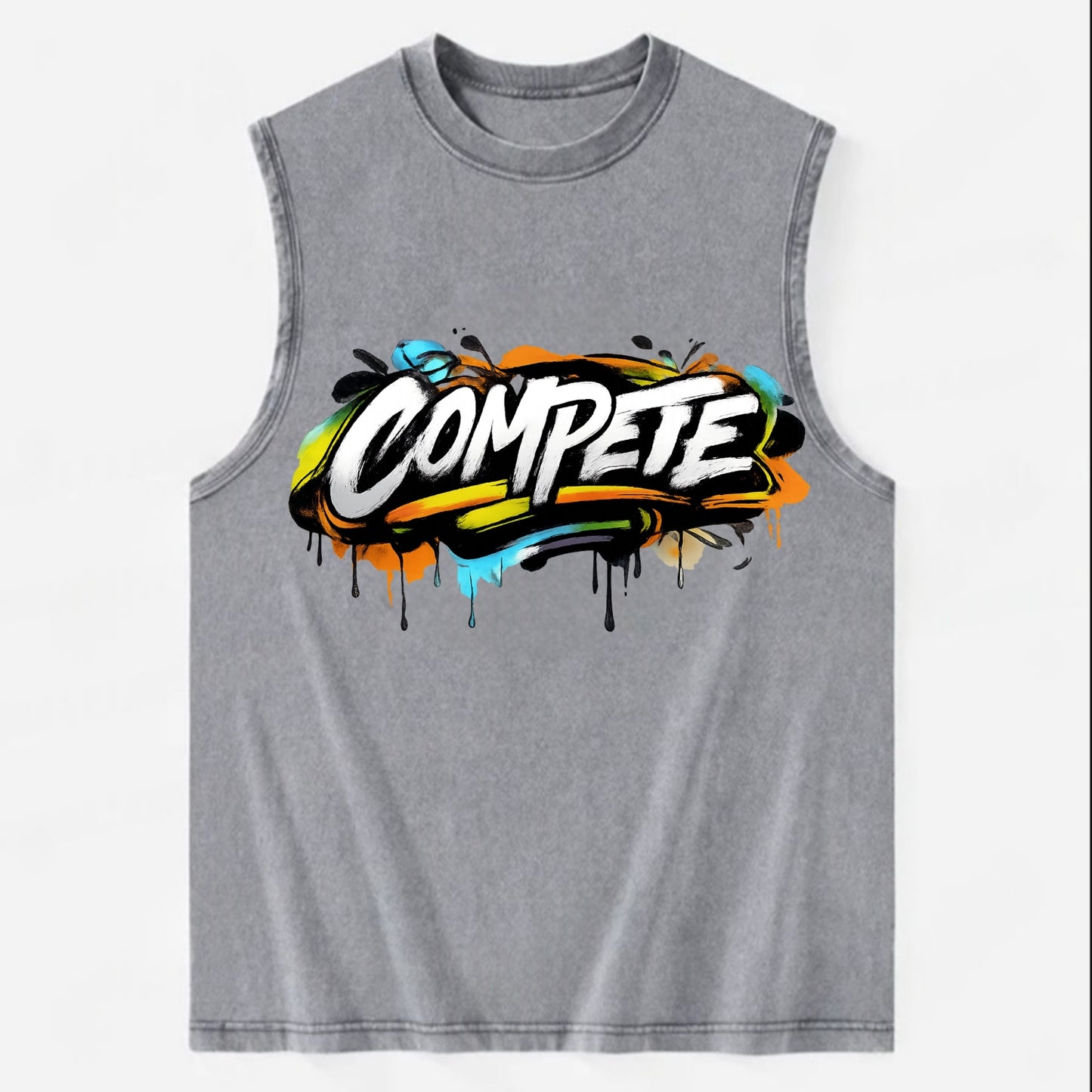 Bold typography design - "COMPETE" - competitive spirit, love the game - Vintage Washed Tank - Grey