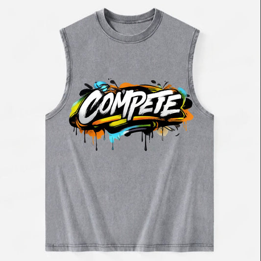 Bold typography design - "COMPETE" - competitive spirit, love the game - Vintage Washed Tank - Grey