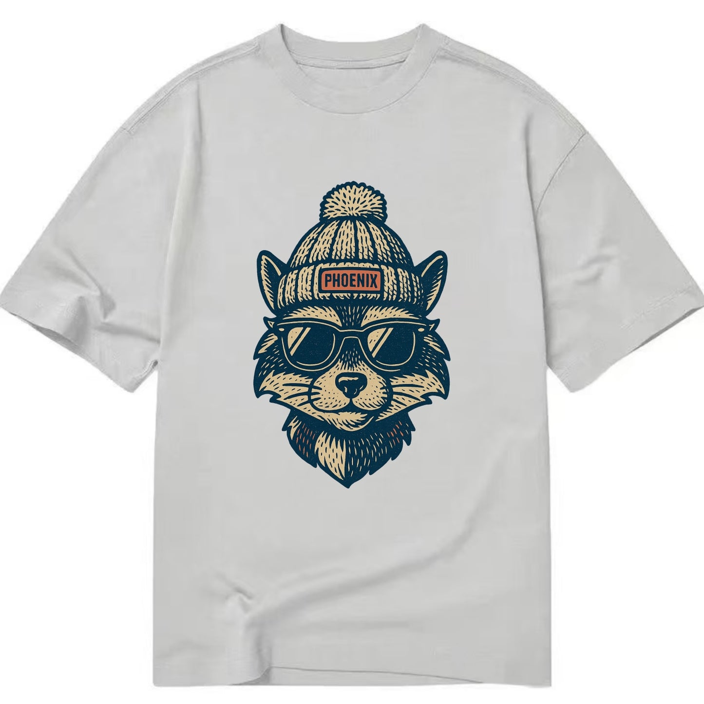 Arizona Ringtail wearing Phoenix beanie with pom pom and wayfarer sunglasses - Classic T-shirt - Grey