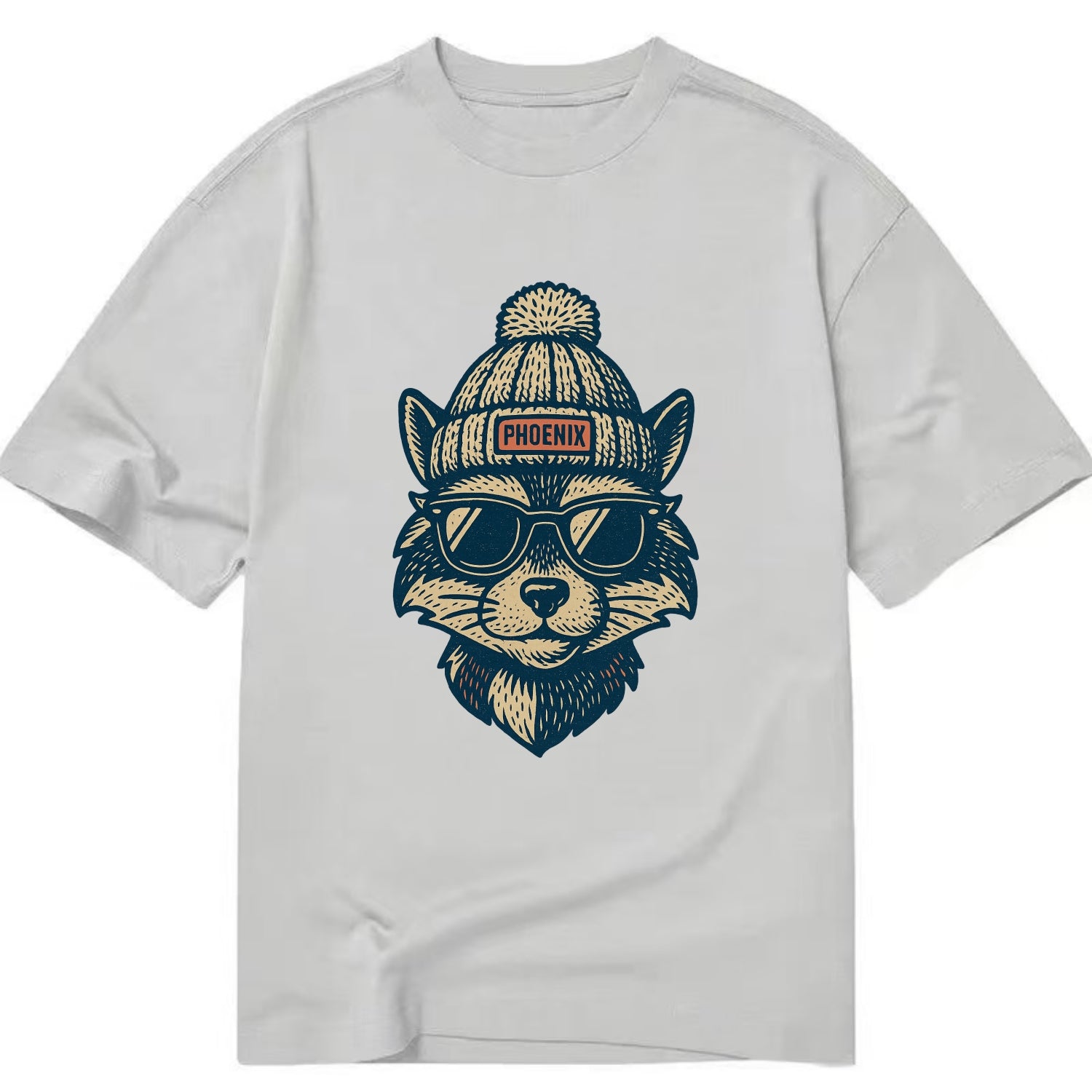 Arizona Ringtail wearing Phoenix beanie with pom pom and wayfarer sunglasses - Classic T-shirt - Grey