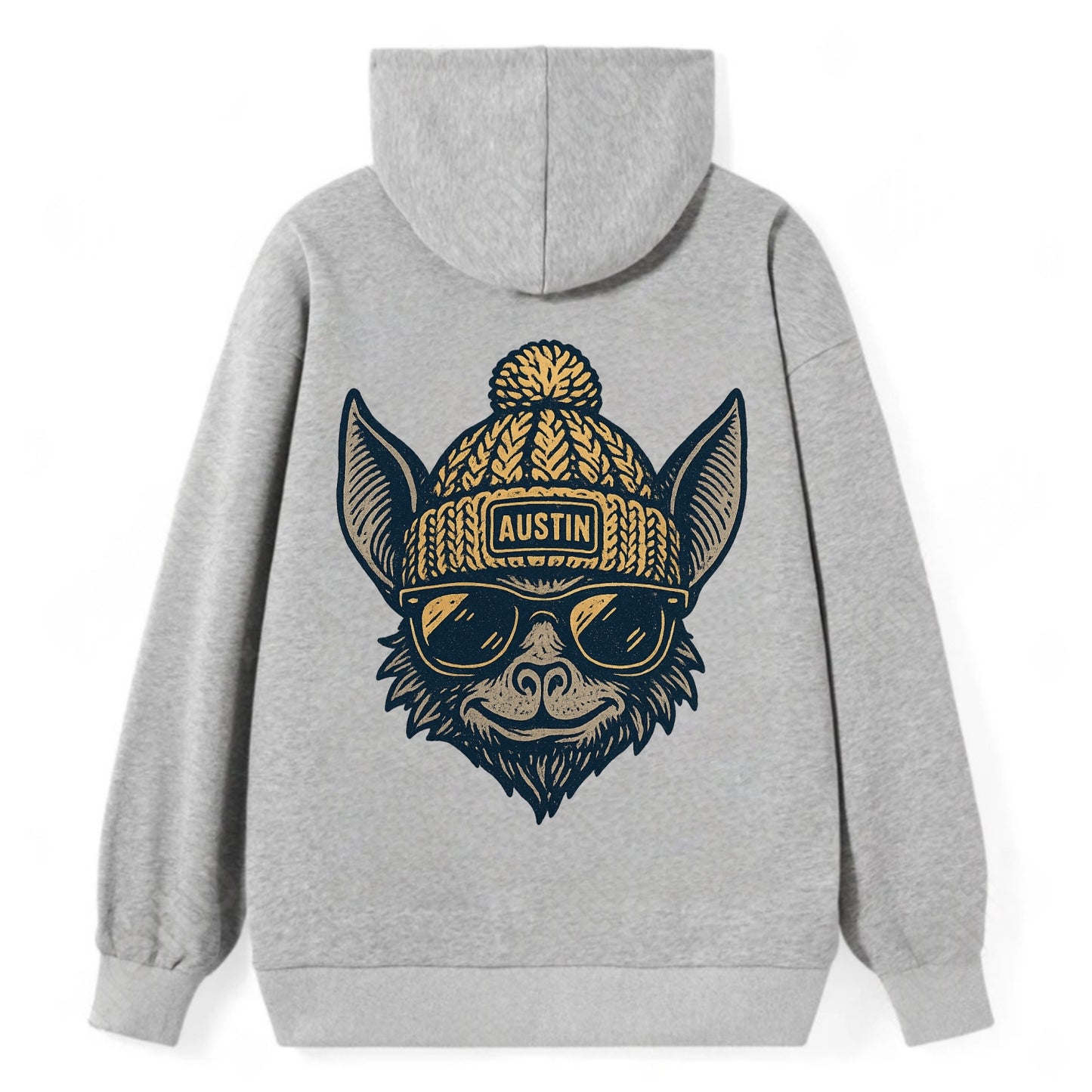 Austin Bat wearing Austin beanie with pom pom and wayfarer sunglasses - Classic Pullover Hoodie - Grey