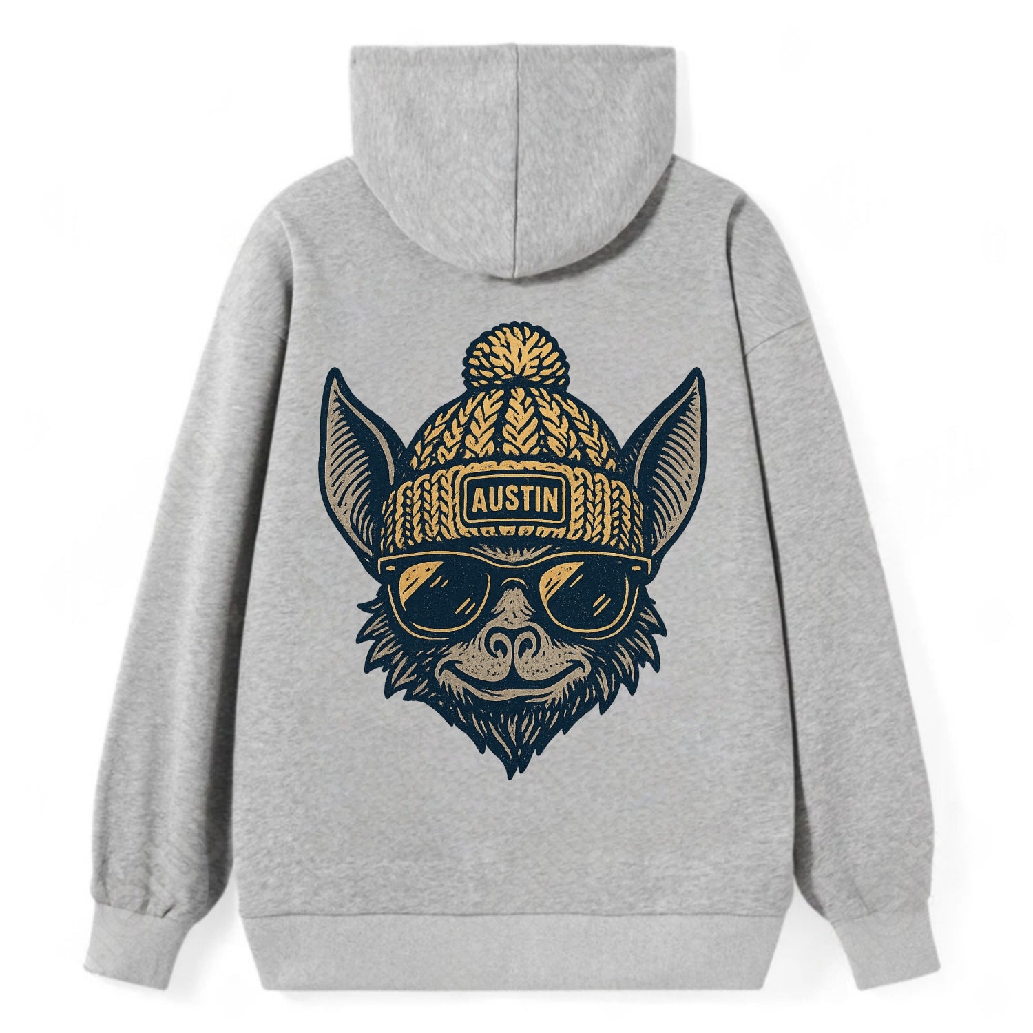 Austin Bat wearing Austin beanie with pom pom and wayfarer sunglasses - Classic Pullover Hoodie - Grey