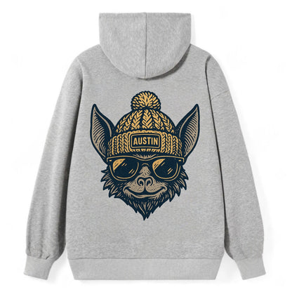 Austin Bat wearing Austin beanie with pom pom and wayfarer sunglasses - Classic Pullover Hoodie - Grey