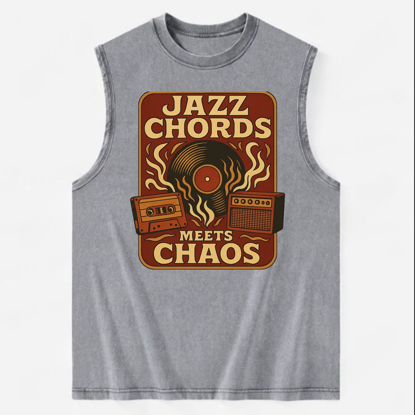 Jazz chords with hyperpop energy - "Jazz Meets Chaos" - unexpected fusion - Vintage Washed Tank - Grey