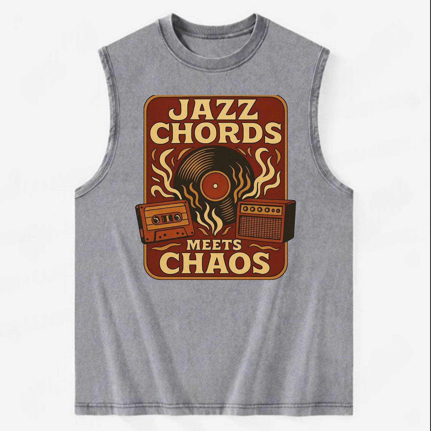 Jazz chords with hyperpop energy - "Jazz Meets Chaos" - unexpected fusion - Vintage Washed Tank - Grey