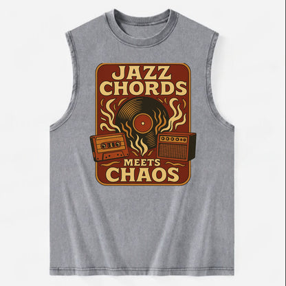 Jazz chords with hyperpop energy - "Jazz Meets Chaos" - unexpected fusion - Vintage Washed Tank - Grey