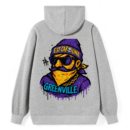 Greenville Pirate wearing East Carolina beanie with skull patch - Classic Pullover Hoodie - Grey