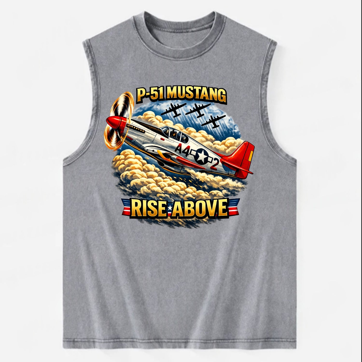 P 51 Mustang Rise Above - Vintage Washed Tank - Grey
