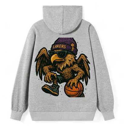 Los Angeles Golden Eagle wearing Lakers beanie with trophy patch and - Classic Pullover Hoodie - Grey