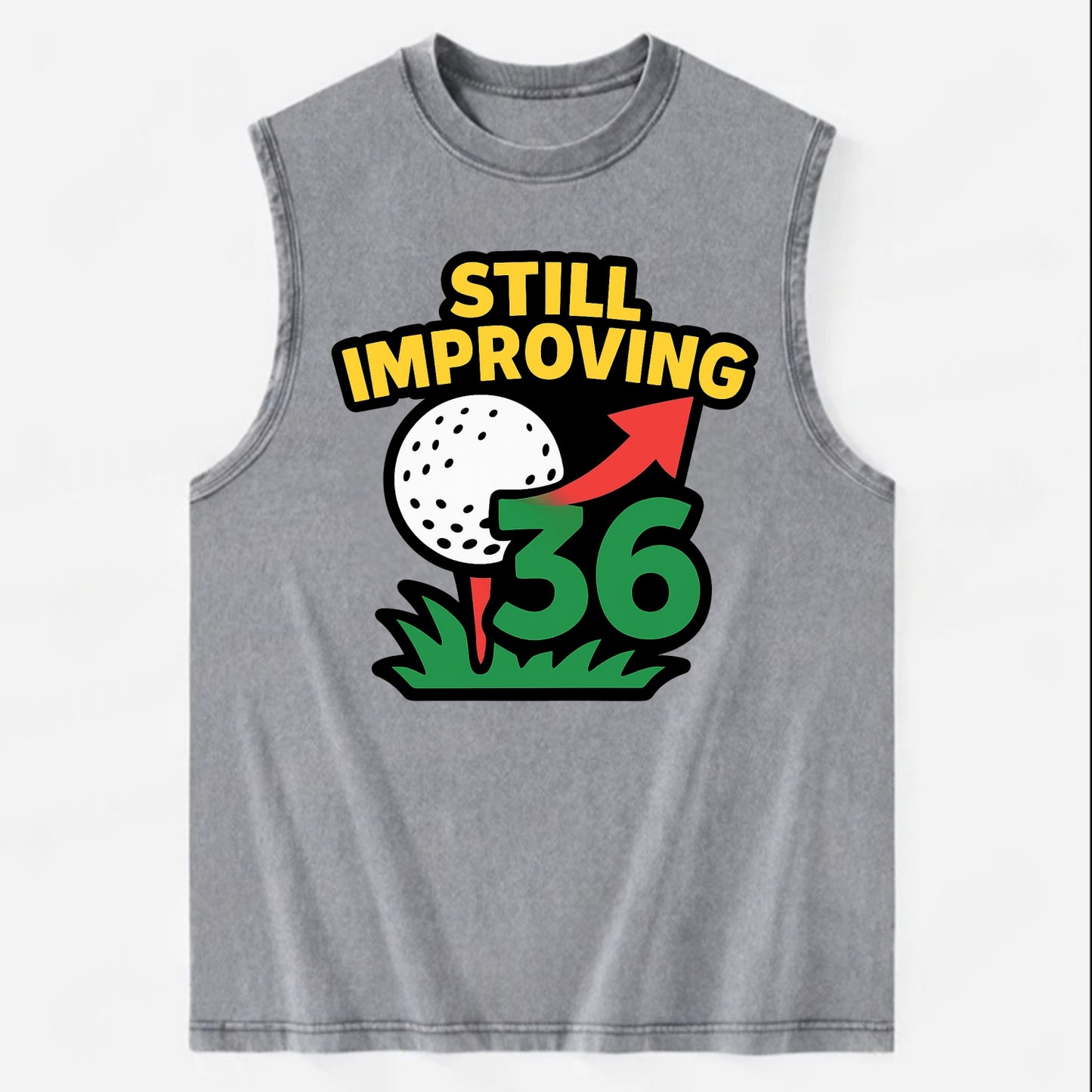 Handicap number getting higher with arrow - "Still Improving" - optimistic - Vintage Washed Tank - Grey