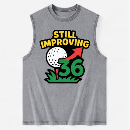 Handicap number getting higher with arrow - "Still Improving" - optimistic - Vintage Washed Tank - Grey