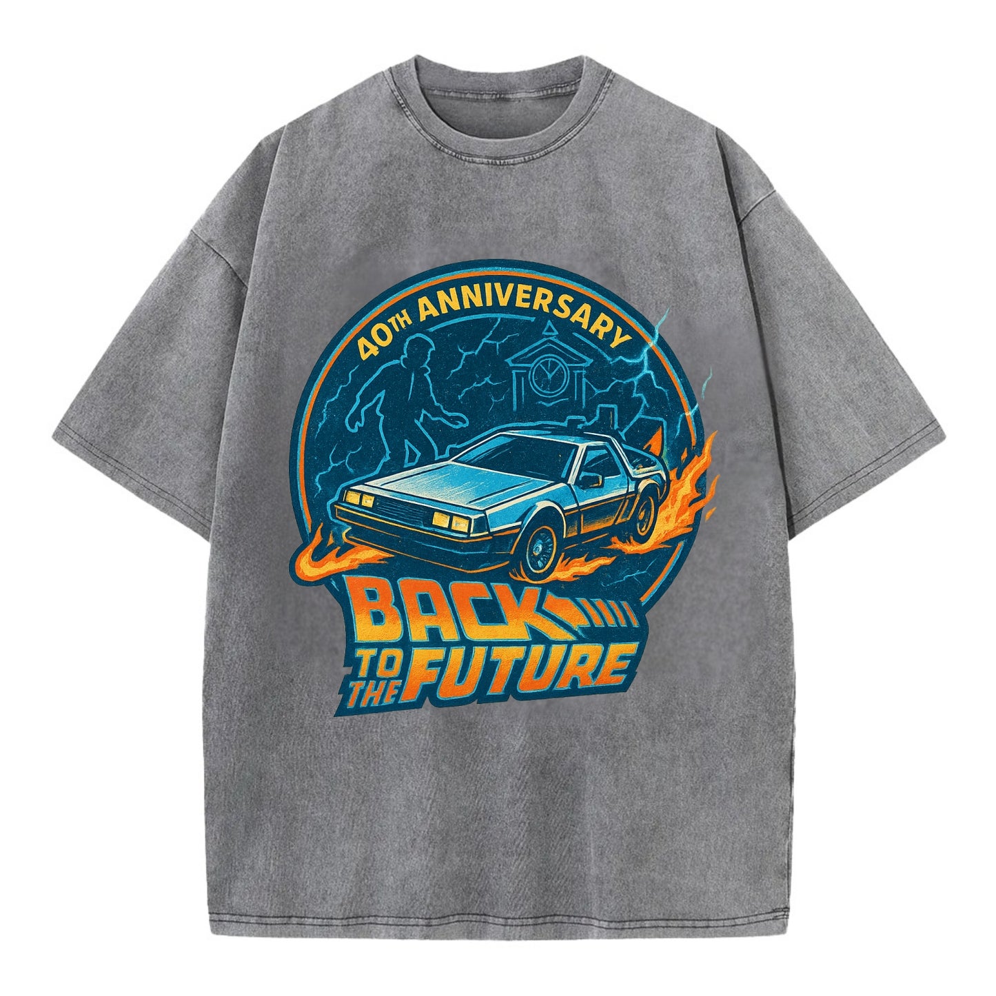 Back To The Future 40th Anniversary - Vintage T-shirt - Grey