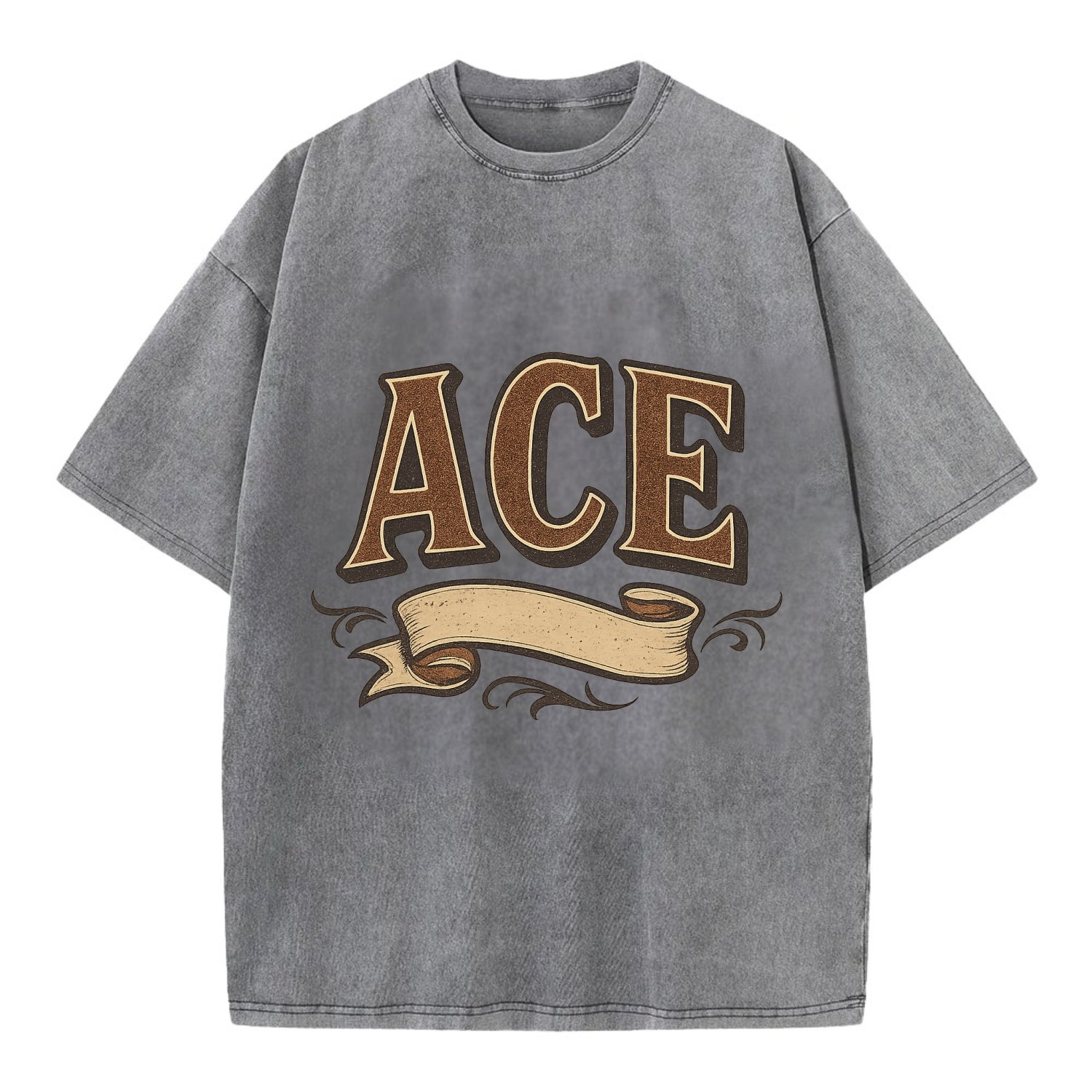 Bold typography design - "ACE" - expert, the best at something - Vintage T-shirt - Grey