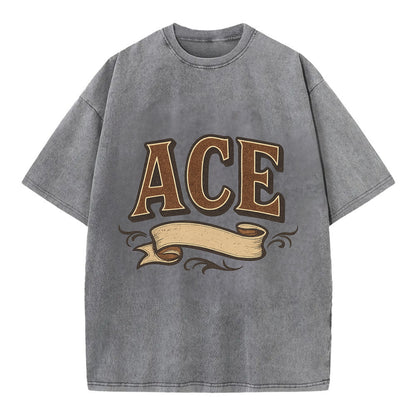 Bold typography design - "ACE" - expert, the best at something - Vintage T-shirt - Grey
