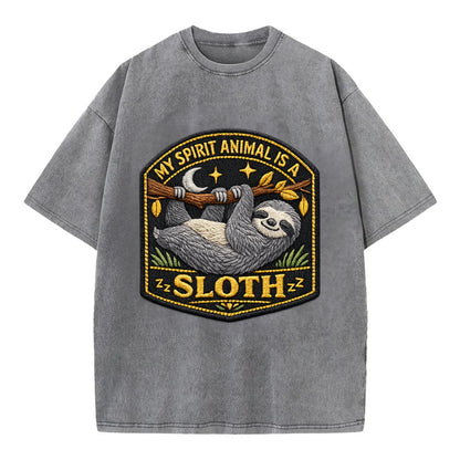 MY SPIRIT ANIMAL IS A SLOTH - lazy sloth in gray , slow life - Vintage T-shirt - Grey