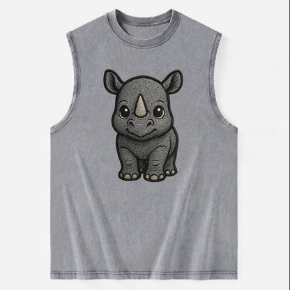 Baby Rhino - gray armor skin, tiny horn nub, round eyes, front-facing, tank - Vintage Washed Tank - Grey