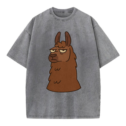 The Llama Judging Silently - Vintage T-shirt - Grey