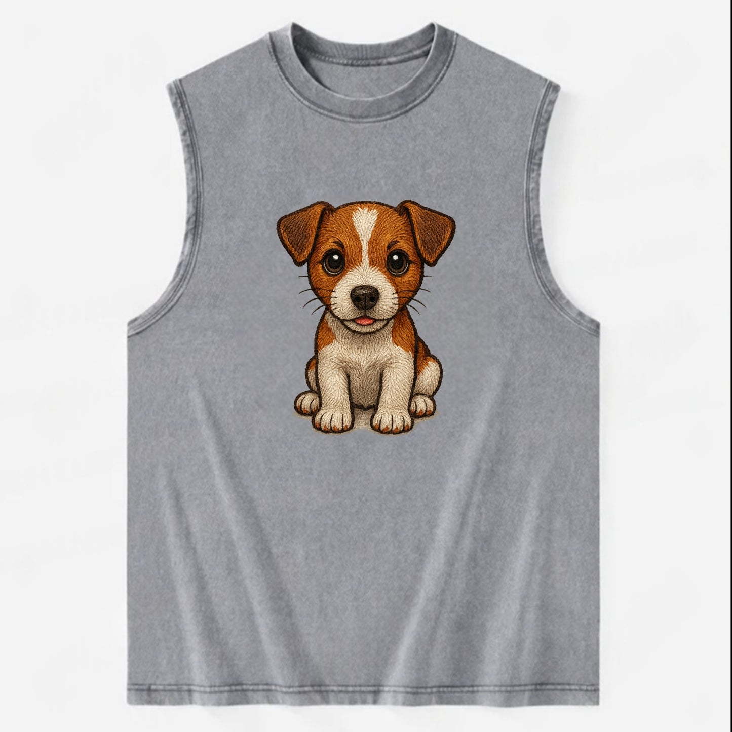 Baby Jack Russell Terrier Puppy - white with markings, alert ears, energetic - Vintage Washed Tank - Grey