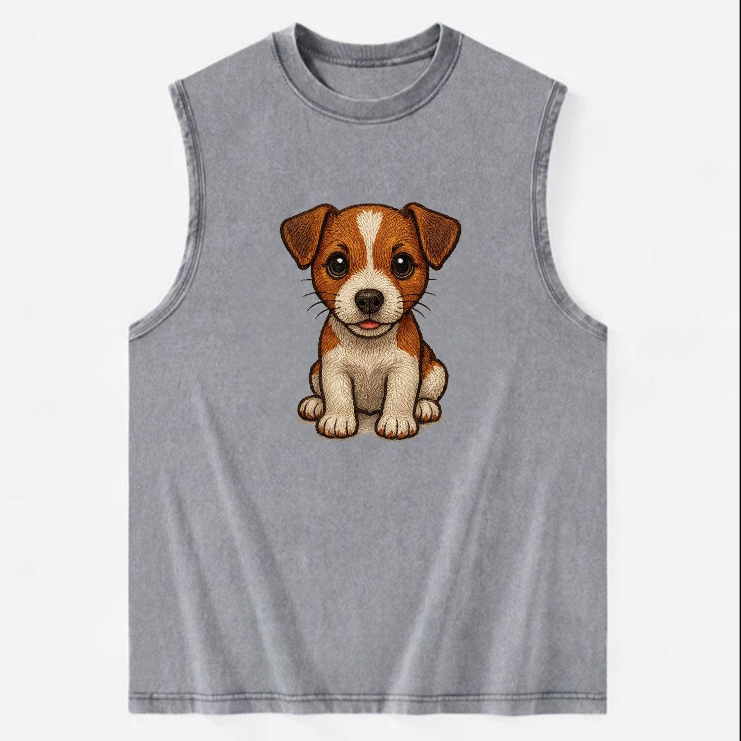 Baby Jack Russell Terrier Puppy - white with markings, alert ears, energetic - Vintage Washed Tank - Grey