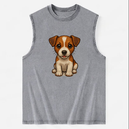 Baby Jack Russell Terrier Puppy - white with markings, alert ears, energetic - Vintage Washed Tank - Grey