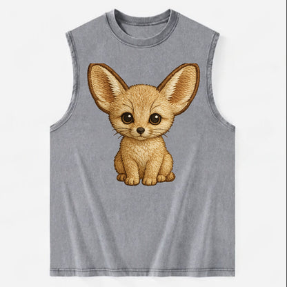 Baby Fennec Fox - huge ears, cream fur, large dark eyes, front-facing, desert - Vintage Washed Tank - Grey