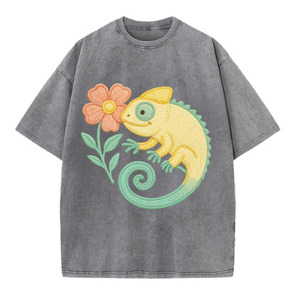 Yellow Chameleon - Vintage T-shirt - Grey