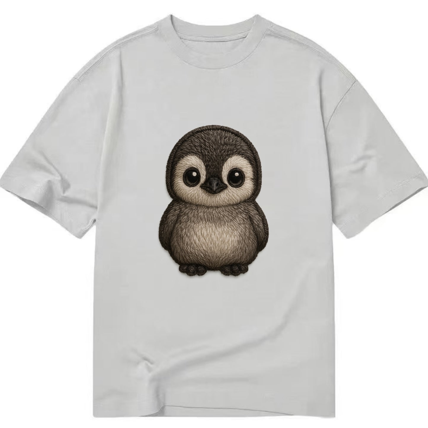 Baby Penguin Chick - gray fluffy, white face, round body, front-facing, tuxedo - Classic T-shirt - Grey