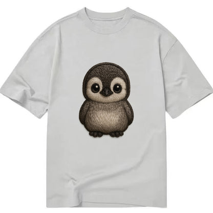 Baby Penguin Chick - gray fluffy, white face, round body, front-facing, tuxedo - Classic T-shirt - Grey