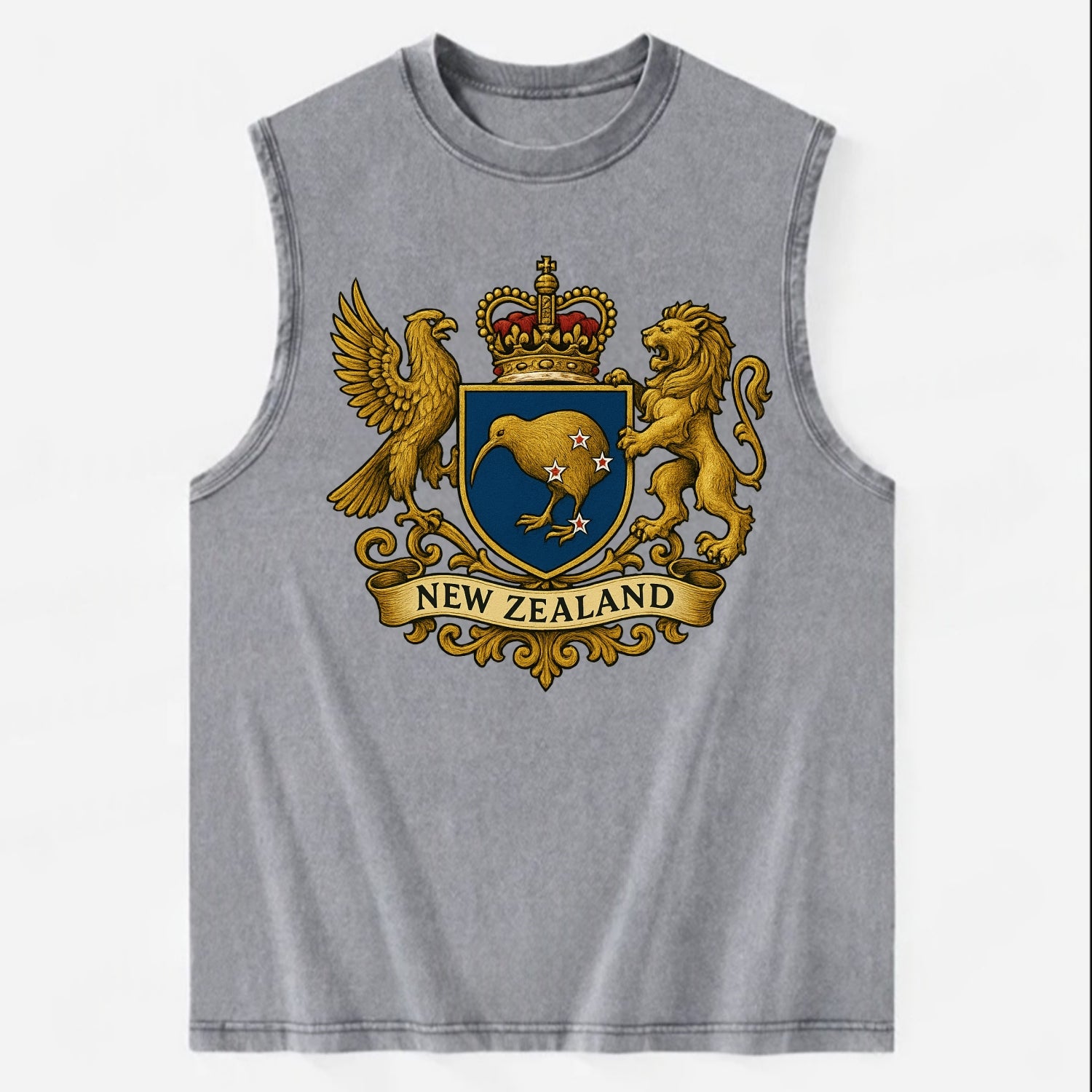 New Zealand Heritage Badge  - Vintage Washed Tank - Grey