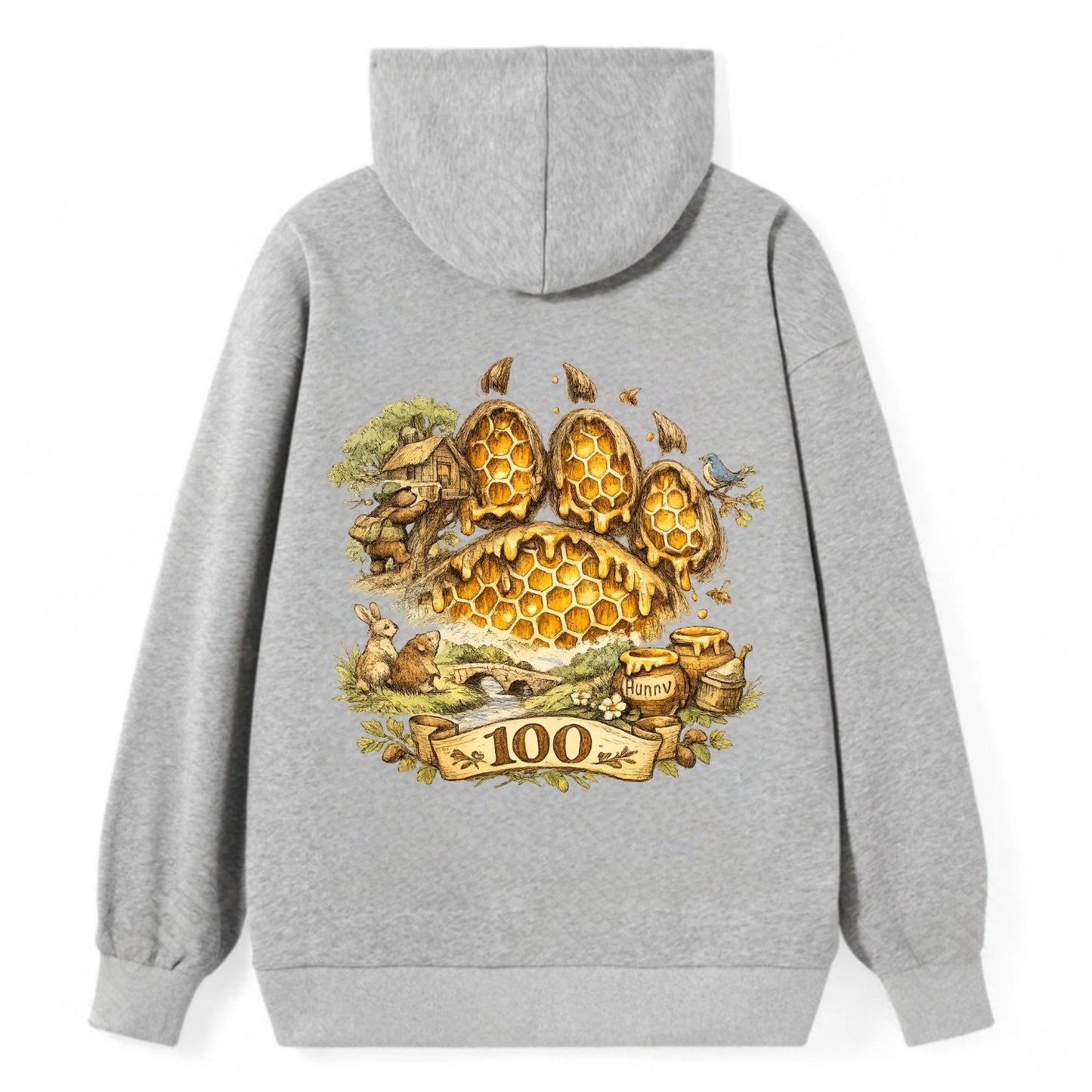 HONEY PAW | Bear paw print filled with honeycomb | Sticky evidence | - Classic Pullover Hoodie - Grey