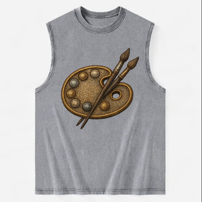 Artist palette with brushes - painter emblem - Vintage Washed Tank - Grey