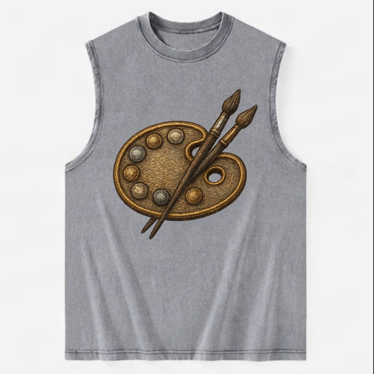 Artist palette with brushes - painter emblem - Vintage Washed Tank - Grey