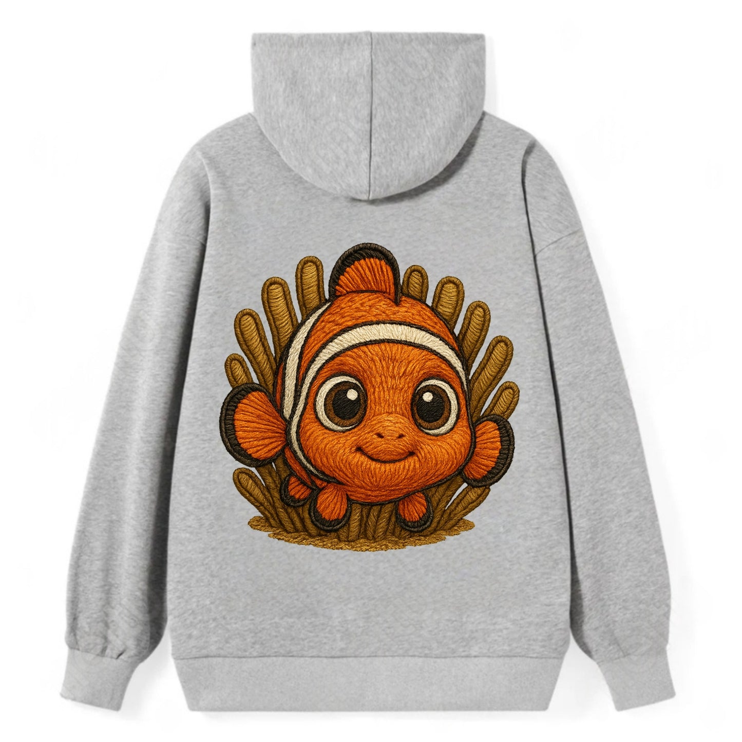 Baby Clownfish - orange with white stripes, big round eyes, front-facing - Classic Pullover Hoodie - Grey
