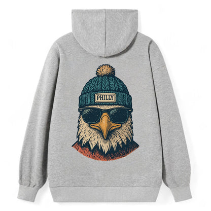 Philadelphia Eagle wearing Philly beanie with pom pom and wayfarer - Classic Pullover Hoodie - Grey