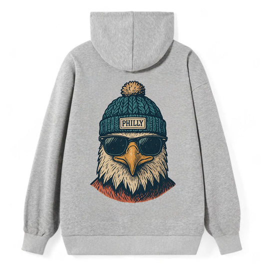 Philadelphia Eagle wearing Philly beanie with pom pom and wayfarer - Classic Pullover Hoodie - Grey