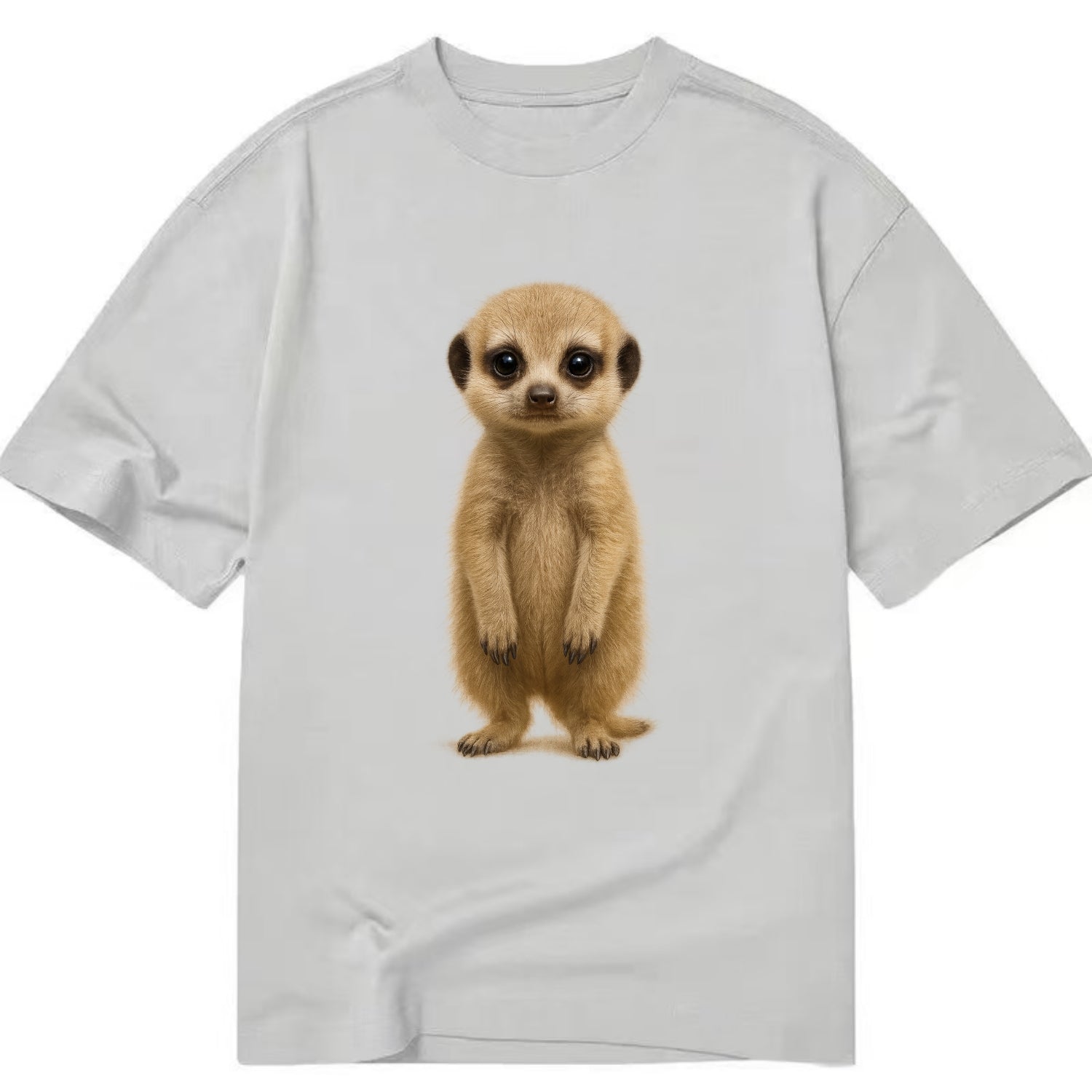 Baby Meerkat - tan fur, dark eye patches, alert stance, bright eyes, - Classic T-shirt - Grey