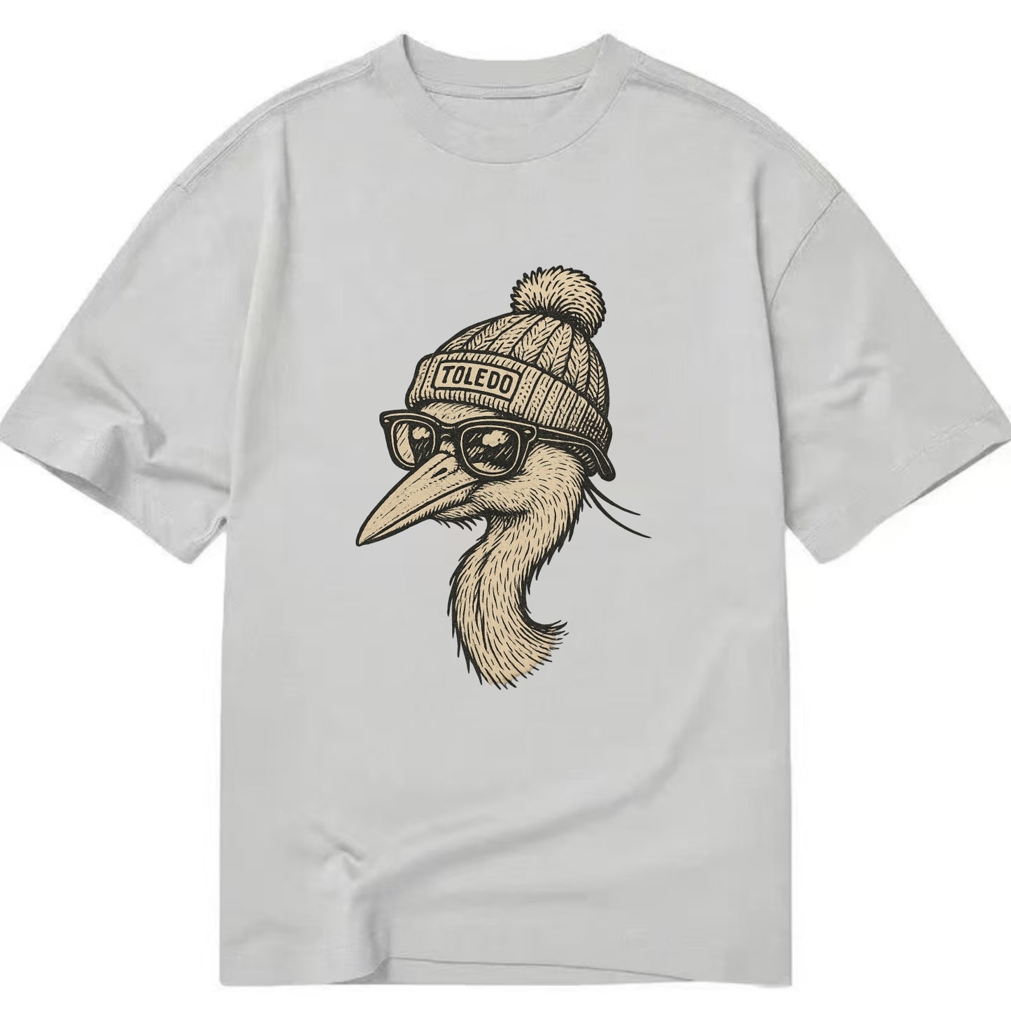 Toledo Great Blue Heron wearing Toledo beanie with pom pom and wayfarer sunglasses - Classic T-shirt - Grey